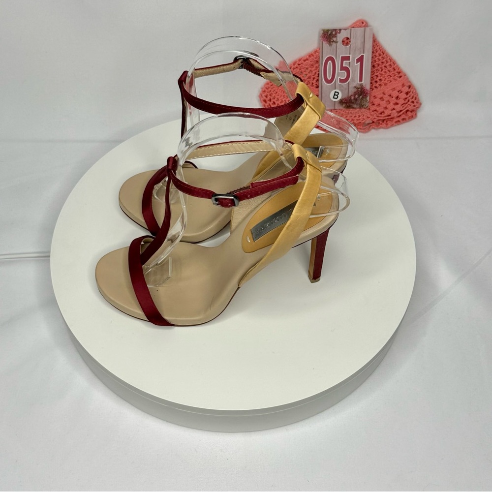 BCBGMAXAZRIA Ma-Danya Leather Angle Strap Slingback Heels Size 7B/37 - Picture 4 of 16